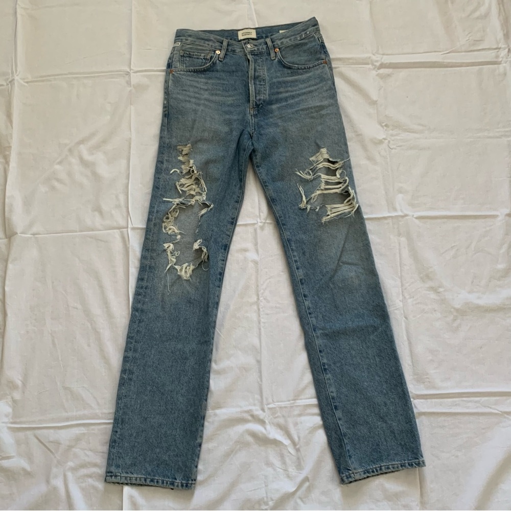 Citizens of Humanity Emery Distressed Light Blue Straight Leg Jeans Size 23